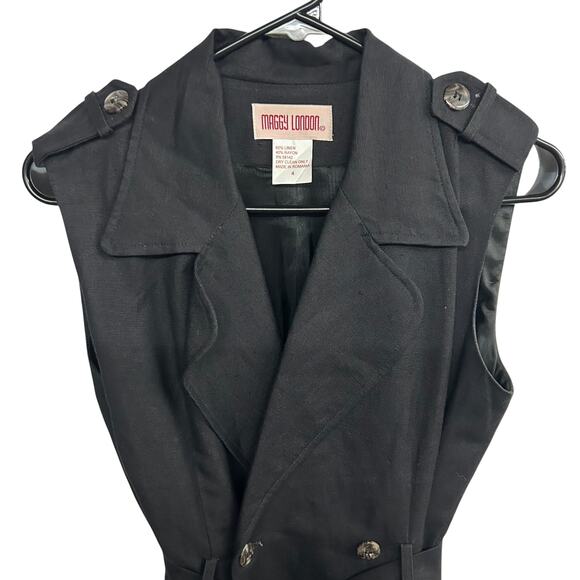 Minimalist chic trench dress Maggy London black linen blend belted‎ size 4 - Picture 2 of 6